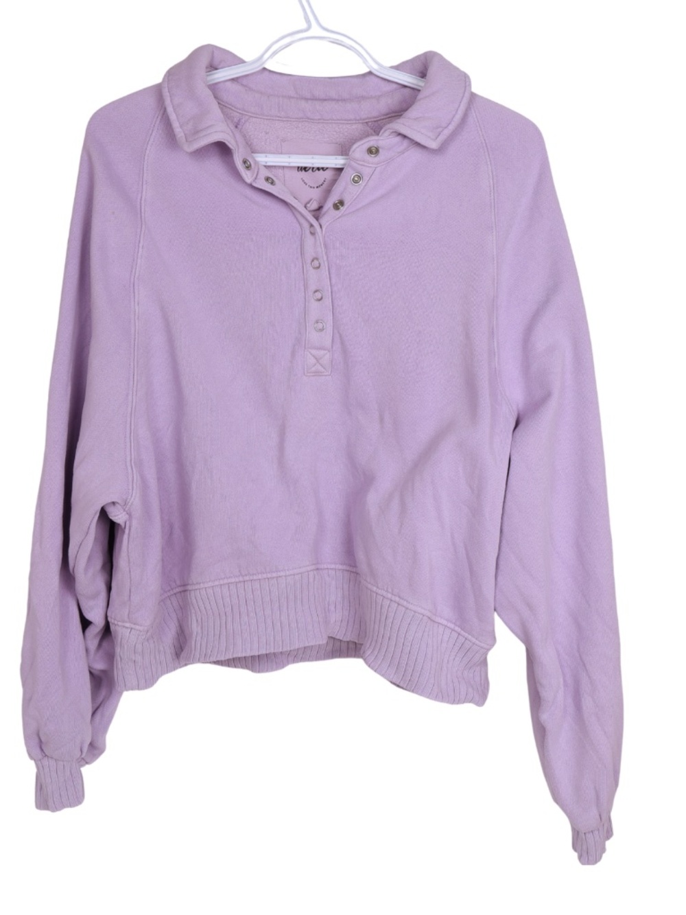 Aerie Lavender Snap Collar Cropped Sweatshirt Women's S/P Oversized Pullover